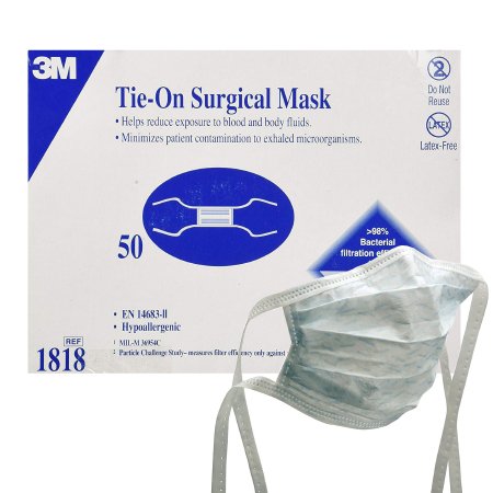 3M Surgical Mask 3M™ Pleated Tie Closure One Size Fits Most White ...